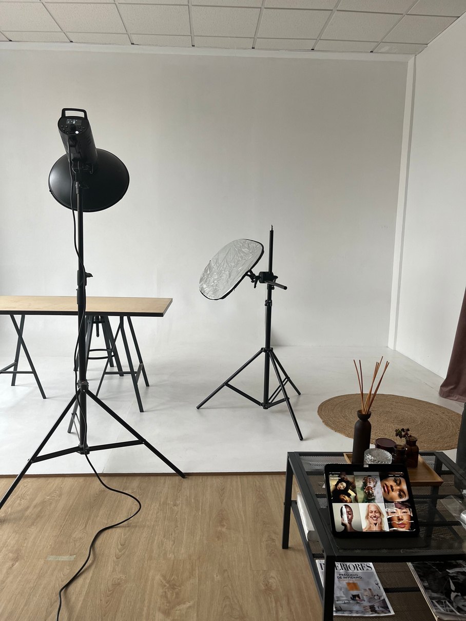 Estúdio fotográfico preparado para uma sessão